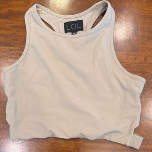 Beige LOL sports bra/workout top